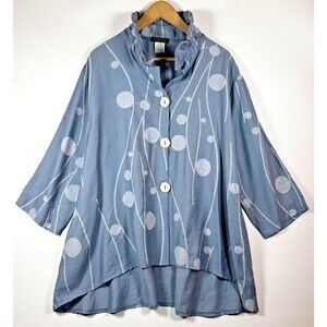 Creation Jacket Womens 1X Button Up High Neck Flowy Artsy Print Pockets